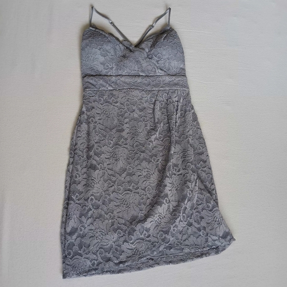 Pear Culture Sz L Lace Mini Dress in Gray/Silver And Sparkly - Picture 1 of 15
